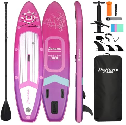 Panana Paddle Gonflable, 305cm Stand Up Paddle Board avec Accessoires Complets, Pagaie Réglable, Pompe, Sac à Dos, 3 Ailerons & Leash, Sup Stable pour Adultes Débutants Jusqu'à 200 kg