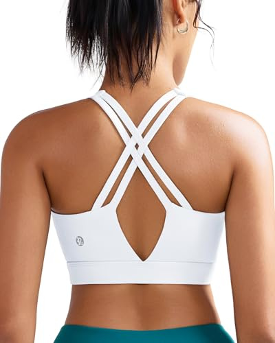 RUNNING GIRL Sports Bra for Women High Support, Molded Cup High Impact Sports Bras with Sewn in Pads Strappy Running Bra(3126 White S)