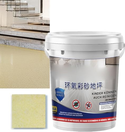 Anshka Epoxid-farbige Sandbodenfarben, Hochglanz-Marmor-Effekt, Epoxid-Bodenbeschichtung, wasserfeste Epoxidbodenfarbe auf Wasserbasis (Gelb A)