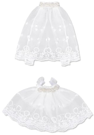 Goktvai Ensemble de Robe Mariée pour Poupée 17cm, Robe Mariée Moelleuse avec Voile 2 Pièces Vêtements de Poupée pour Décoration (Blanc)