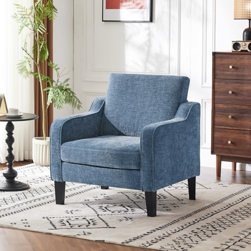 Bonnlo Armchair, Mid Century Modern Fabric Accent Chair for Living Room, Small Tub Chair with Thick Cushion, Comfortable Lounge Chair Perfect for Bedroom, Apartment, Office, Navy, Chenille