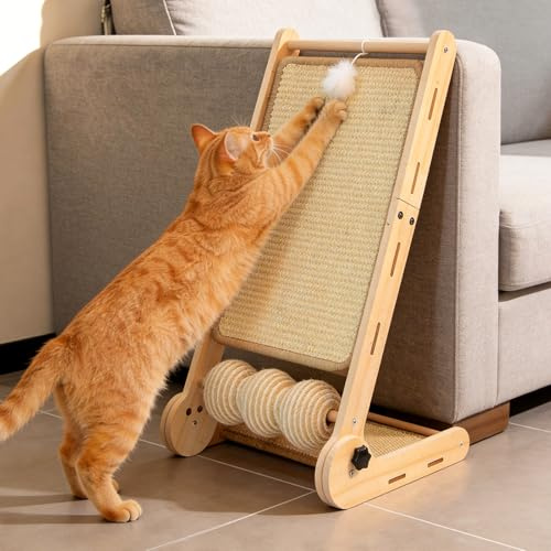 DONWEI Griffoir pour Chat Forme L Sisal 60CM Poteau Grattoir Mural Canapé