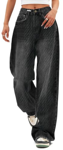 EMMIOL Baggy Jeans for Women Wide Legs Mid-Rise Waist Vintage Trousers