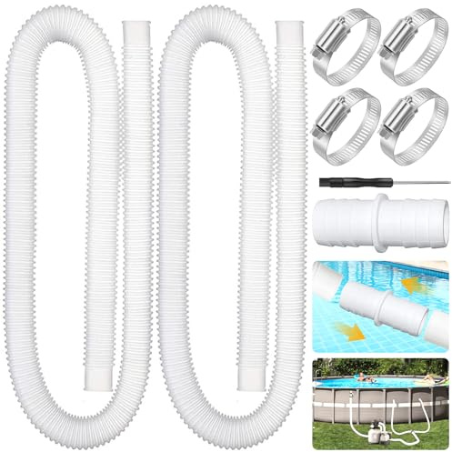 BARAKYEG 2 Pezzi tubo di ricambio flessibile per piscina 32mm,Tubo per Piscine Fuori Terra 1.5m,con 4 anelli di collegamento in metallo per Impianto idraulico e pulizia di piscina
