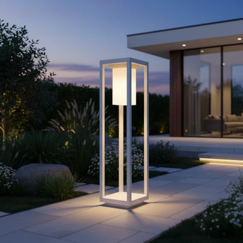Partenopea Lampada da Giardino a Palo E27 Attacco Lampadina IP65 H60cm Lampioncino Paletto Luminoso Esterno per Vialetti Giardini e Hotel (Bianco)