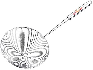 Acciaio inossidabile skimmer, stainless steel skimmer strainer, wire skimmer with Spiral mesh, Professional grade Handle skimmer Spoon/Ladle for Spaetzle/pasta/chips