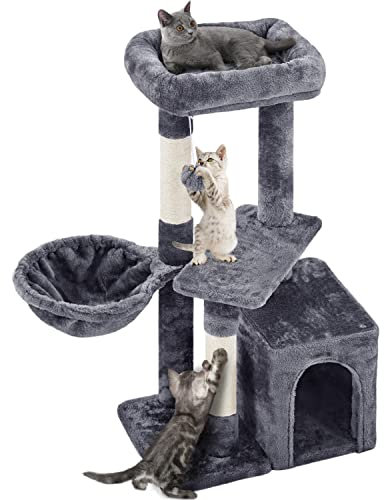 Yaheetech Cat Tree 87cm Small Cat Tower Indoor kittens Climbing Tower w/Scratching Posts for Kittens Multi-Level Pet Activity Center w/Large Condo＆Perch, Dark Grey