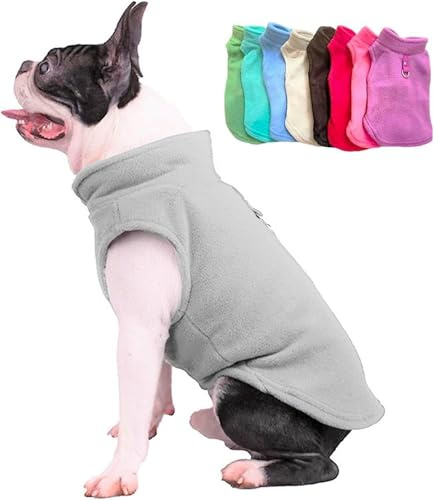 JACKO & CO - Fleece Vest Dog Sweater with Leash Ring - Soft, Warm & Lightweight Pullover Coat for Small & Medium Dogs, Puppies & Cats - Cozy Fall/Winter/Spring Pet Jacket (Grey, L (4.5-7.3 kg)