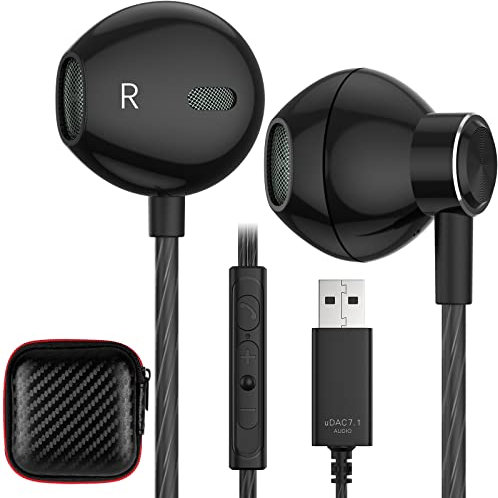 Auriculares USB con Microfono 2.5M,ACAGET Auriculares con Cable In-Ear HiFi Estéreo PC Gaming con Micrófono y Control de Volumen para Computadora/PC/Mac/Computadora portátil/Chromebook/Windows/PS 4/5