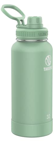 Takeya Actives Insulated Stainless Steel Water Bottle with Spout Lid, 32 Ounce, Cucumber