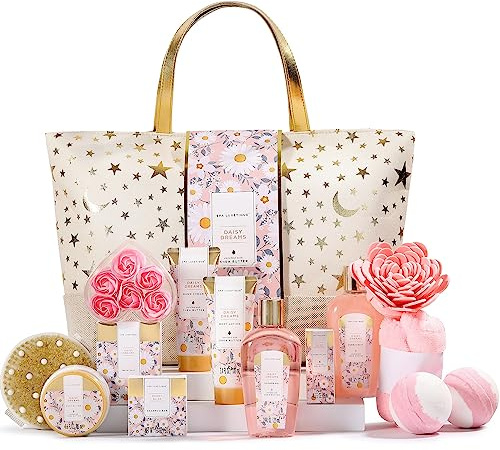 SPA LUXETIQUE Beauty Set per donne, Set Regalo per il Bagno, 15 PC Regalo Donna Compleanno, Margherite Profumo Spa con Gel Doccia, Borsa Spaziosa, Set Benessere per Donne, Regalo Festa della Mamma