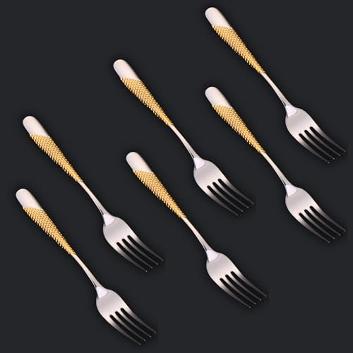 DAFFODILY® Signature Dessert Forks - Gold, Elegant Addition to Your Signature Cutlery Set, Set of 6, 304 Stainless Steel
