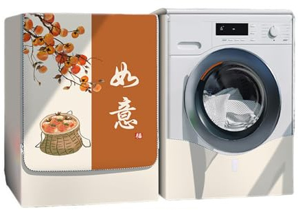 Odot Washer Dustproof Cover Front Load, Washing Machine Dryer Protector Waterproof Sunscreen Tumble Dryer Case Protective Cover for Most Front Loadi (a basket of persimmons,L (7-8kg))