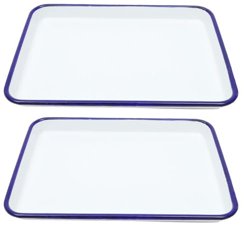 Kichvoe 2Pcs White Enamel Sheet Pan Ceramic Baking Pan Rectangular Roasting Tray Cookie Sheet Serving Dish Enamelware for Kitchen