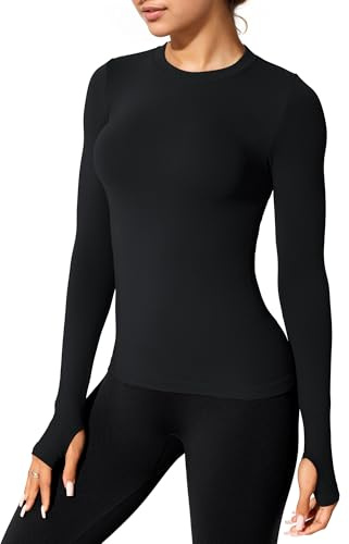 JTSONN T-Shirts de Sport Femme à Manche Longues Tops avec Trou pour Le Pouce et col Rond Extensible et Respirant Fitness Yoga Courir Tee Shirt