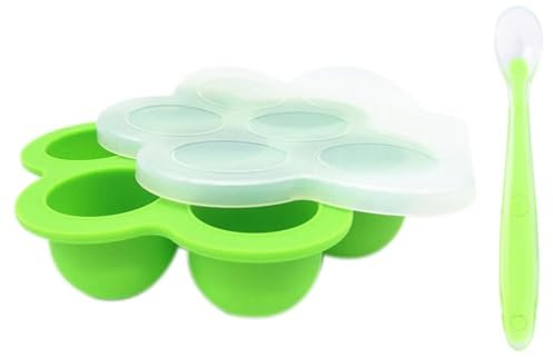 Babybrei Einfrieren Behälter mit Deckeln, Silikon Eiswürfelbehälter, Beikost Einfrieren Behälter für Babynahrung Aufbewahrung und Fruchtsauger, Babybrei Eiswürfelform Gefrierform mit 1 Silikonlöffeln