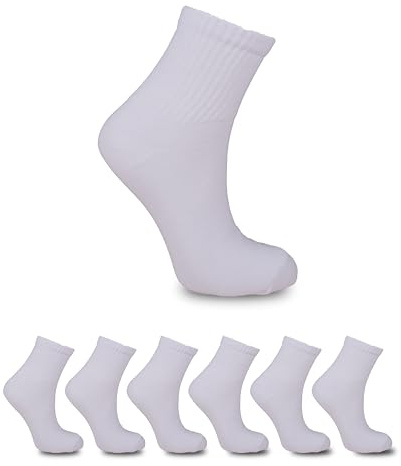 MUD 6-pack tennisstrumpor män kvinnor bomull andas vadderade sportstrumpor perfekta för sportkläder och vandringsstrumpor svart och vit, Vit, 43-46 EU