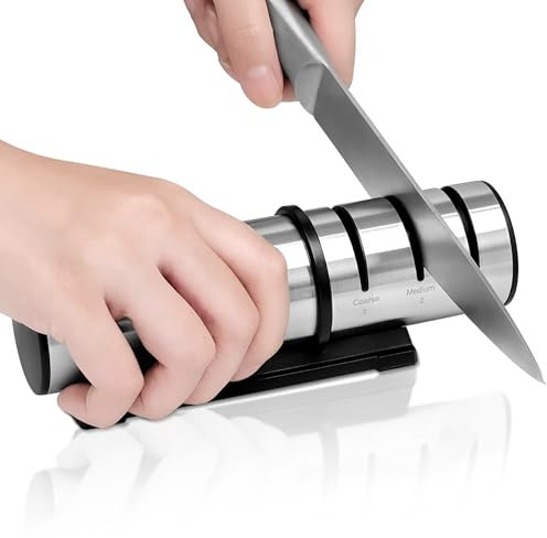 LEBENLANG 3 Stufen Messerschärfer - Kompakt für Grob & Feinschliff I Schleifklingen aus Diamant & Keramik I Profi-Messerschärfer Dick & Dünne Messer Messer Schleifgerät Messerschleifer Knife Sharpener