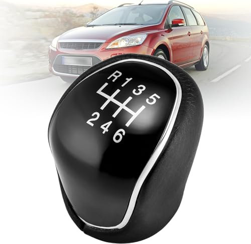 GEARCELL Gear Knob 6 Speed for Ford Focus Fiesta Mk2 Mk3 C-Max S-Max Mendeo IV Mk4, PU Leather Car Gear Shift Knob Gear Knob
