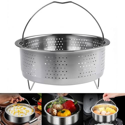 Spetsbst Inserto rotondo per pentola a vapore con manico, Ø 20 cm, in acciaio inox 304, inserto a vapore per pentole, pentola a pressione, stufatura di verdure, frutta e uova