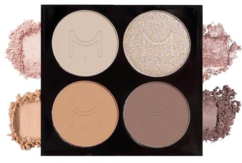 BelleVive Palette de fards à paupières, mate, 4 ombres nude-champagne-or et brun clair-foncé, finis métalliques et scintillants, formule crémeuse pigmentée, Couleur 1