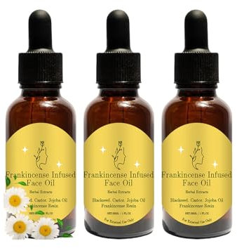 Olio essenziale di incenso per il viso, olio essenziale di incenso idratante antirughe, con oli di ricino biologico e jojoba, cura naturale della pelle idrata la pelle, radiosa pulita (3 pezzi)