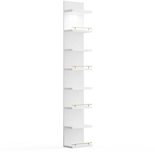 REIBII 8 Tier Wall Shelf Unit, Floating Shelves with LED Light, Versatile Lack Shelves for Bedroom Living Room Vanity Office