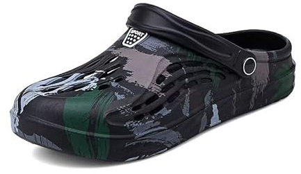 Ginjang Zoccoli da uomo | Pantofole leggere Eva | Ispirato ortopedico | Design traspirante | Pantofole e zoccoli da giardino | Taglia 39-49, Nero , 46 EU