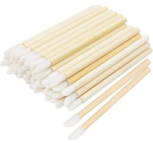 Lot de 50 pinceaux à lèvres jetables avec manche en bambou pour rouge à lèvres, gloss à lèvres, applicateur, kit d'outils de maquillage pour lèvres, yeux, cils, correcteur, maquillage