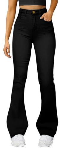Generisch Jeans da donna a vita alta, in denim, vestibilità stretta, jeans da donna, leggeri, svasati, Y2K, Boyfriend, elasticizzati, comodi, oversize, lavaggio Hot Pants Jeans per escursioni, Nero
