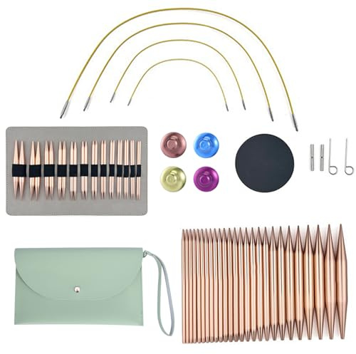 Juego de Agujas Circulares Intercambiables, Funda y Accesorios, Kit para Principiantes y Adultos, 13 Pares de Agujas de Tejer de Aluminio (3,0-10,0 mm) con 4 Cables (40/60/80/100 cm)