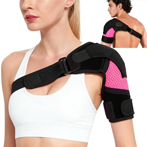 FDKene Hombrera Ajustable de Neopreno Transpirable, Apoyo de Hombro con Correa y Almohadilla, Ligera y Cómoda, Protección para Uso Deportivo y Prevención, Apta para Hombro Izquierdo o Derecho