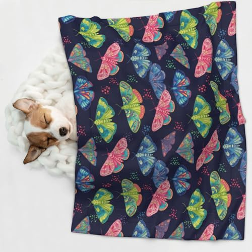 JZDACH Two Sided Plush Pet Blanket for Warmth Comfort, Colorful Butterflies, Reversible Throw with Cozy Nubby Side for Chilly Nights Napping Spots Around House