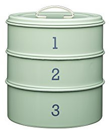 KitchenCraft Living Nostalgia 3-Tier Airtight Metal Cake Storage Tin, 22 x 27 cm (8.5 x 10.5) - English Sage