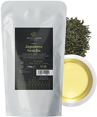 Japanese Sencha Green Tea Loose Leaf - Natural & Authentic Japanese Green Tea - Clean Green Infusion & Smooth, Grassy-Sweet Notes - 250g Easy to Brew Japanese Tea by The Tea Makers of London
