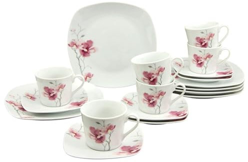 CreaTable, 20193, Serie Amelie AIKO, 18-teiliges Geschirrset, Kaffeeservice aus Porzellan, spülmaschinen- und mikrowellengeeignet, Qualitätsproduktion