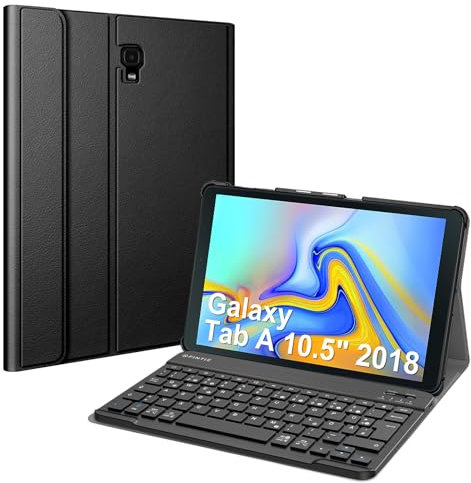 FINTIE Tastatur Hülle für Samsung Galaxy Tab A 10.5 SM-T590/T595 2018 Tablet-PC - Ultradünn leicht Schutzhülle mit magnetisch Abnehmbarer drahtloser Deutscher Bluetooth Tastatur, Schwarz