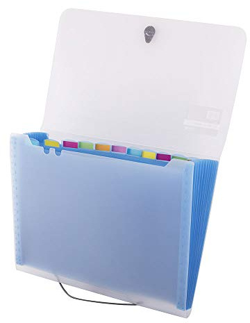 D.RECT 5540 Carpeta organizadora de documentos con pestañas en diferentes colores, carpeta expandible con compartimentos, carpeta de documentos con 12 compartimentos, cubierta azul A4