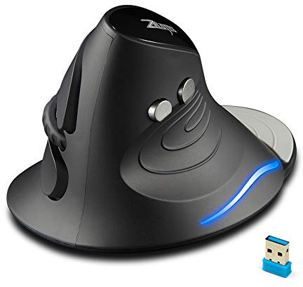 zelotes Souris sans Fil Ergonomique,Réglage 3 DPI,6 Boutons,Repose-Poignet Amovible,2.4GHz avec Nano-Récepteur,LED,Souris Verticale USB pour PC,Ordinateur Portable,Mac,Noir