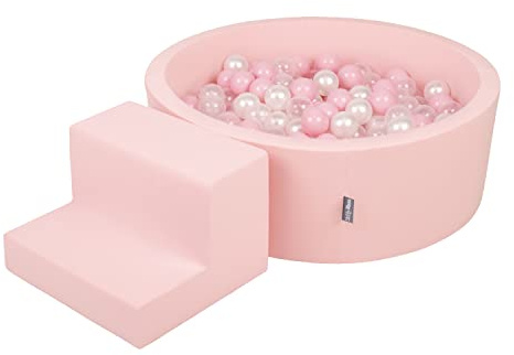 KiddyMoon Parque Infantil De Espuma con Rodondo Piscina De Bolas (100 Bolas) para Niños, Rosa:Rosa Claro/Perla/Transparente