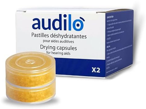 Audilo | Trocknungskapseln zum Trocknen von Hörgeräten | Trockenkapseln mit Farbindikator zur Verlängerung der Lebensdauer von Hörgeräten und Otoplastik | 2 x 63 mm Tabletten