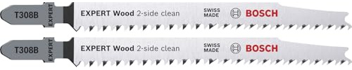 Bosch 2x Hoja de sierra de calar EXPERT Wood 2-side clean T308B (para Tablero para mobiliario de madera maciza, Contrachapado, Longitud 117 mm, Professional Accesorios Sierra de calar)