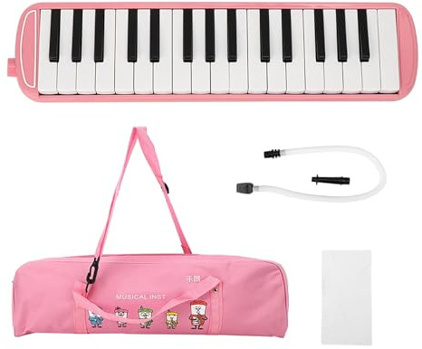 Kit Melodica a 32 Tasti, Strumento Melodica a 32 Tasti con Custodia per Bocchini per Principianti (Rosa)