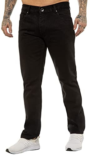 989Zé ENZO Mens Jeans Straight Leg Classic Fashion Regular Fit Cotton Basic Denim Pants Trousers EZ408 Black 36W / 30L