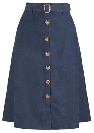 Allegra K Women's Button Front High Waist A-Line Belted Corduroy Midi Skirt | Corduroy Fabric, Tie Waist, A-Line, High Waist, Elastic Waist, Slant Pockets, Belt Loops, Midi Length