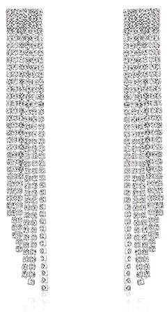 WKRTDY Silberne Strass Quasten Ohrringe - Glänzende Kronleuchter & Linear Tropfen - Kristall Schmuck für Frauen und Mädchen Ideal für besondere Anlässe