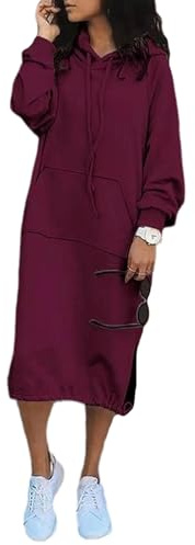 tinetill Mujer Sudadera con Capucha Vestido con Capucha Sudadera Larga con Capucha Hoodie Pullover Casual Otoño Invierno Jersey Comodidad Sudadera Vestido con Bolsillo