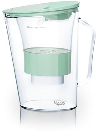 Wasserfilter Kanne Aqualita - mit Erinnerungsfunktion Smartphone-App - 2,5 Liter- Filter zur Reduzierung von Kalk, Chlor, Blei, Kupfer, Pestizide & Herbizide im Wasser - bianco di puro ® - Icemint