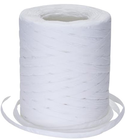 jijAcraft 200m Weiß Raffiabast Papierband, Natur Papier Bastband, Bast Raffia Weiß Papier Packschnur für Geschenkverpackung, Weben, Dekoration und Gärtnern