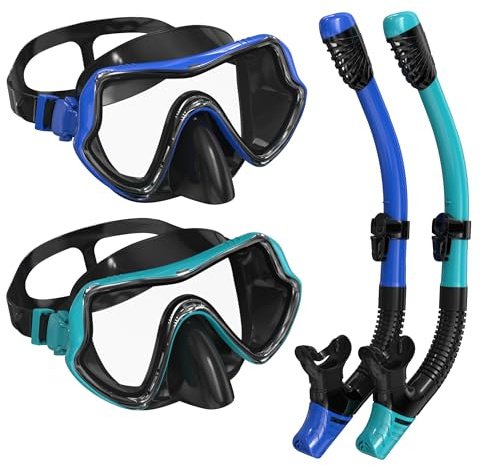 G2RISE SN02 Snorkel Set Adults - Scuba Mask Diving Goggles Dry Snorkeling Gear with Breath Easy Airflow Tech & Anti-fog Design（2PACK)
